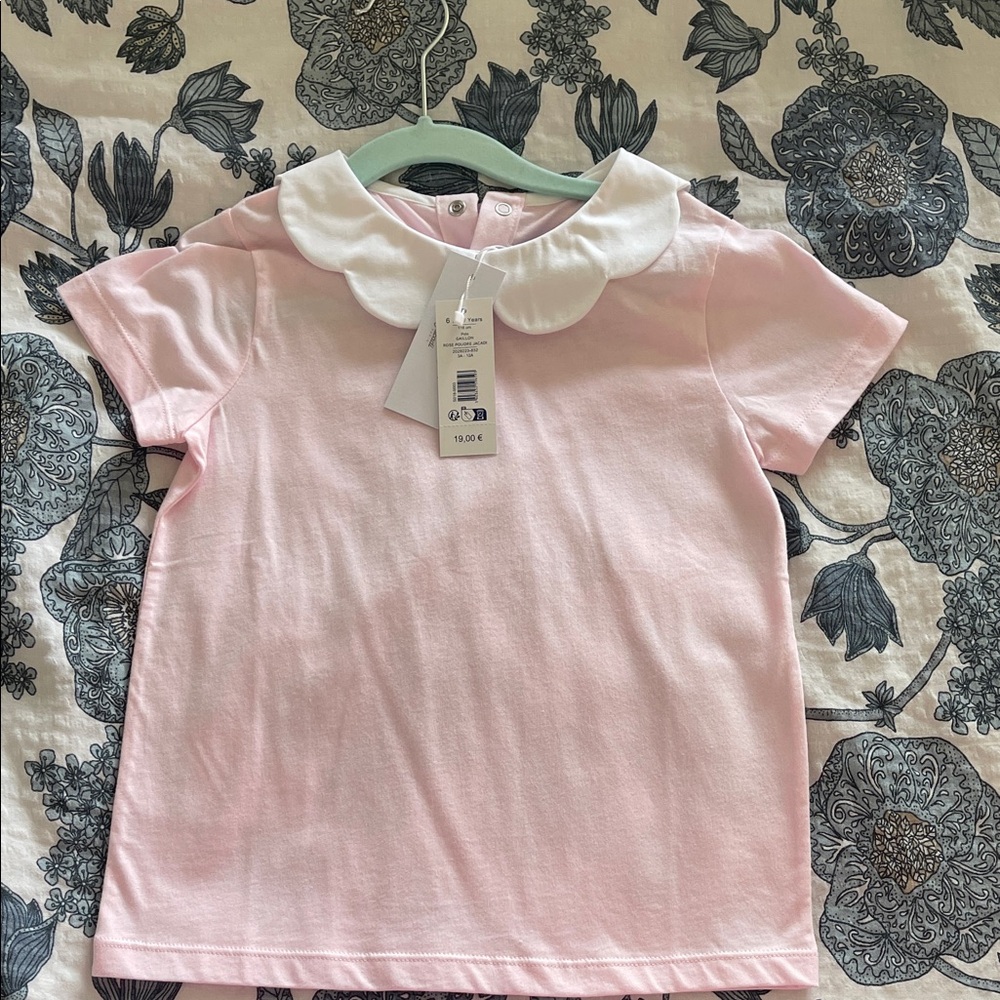 Jacadi Pink Tee with White Peter Pan Collar